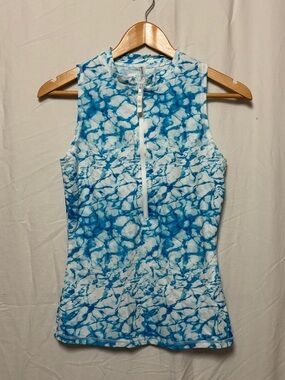 Simons Blue and white tie dye zip up swim top